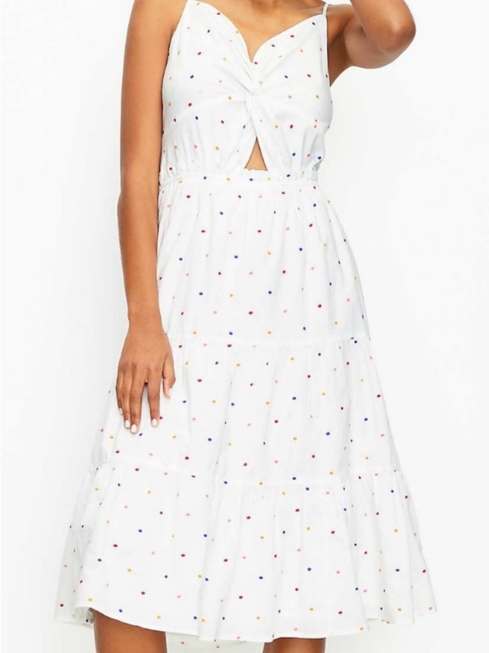 LOFT Petites Sundress White Multi Colored Polka Dot Twist Front Lightweight14P
